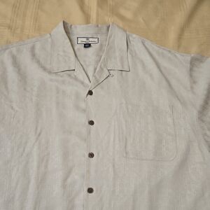 Tommy Bahama Camp Casual Silk Shirt Men's XXL Gold Geo Design Short Sleeve
